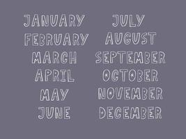 Handwritten names of months vector