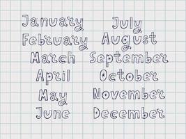 Handwritten names of months vector