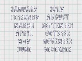 Handwritten names of months vector