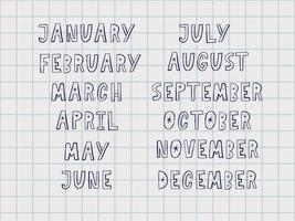 Handwritten names of months vector