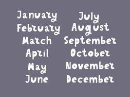 Handwritten names of months vector