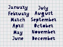 Handwritten names of months vector