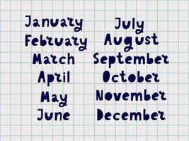 Handwritten names of months vector