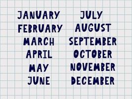 Handwritten names of months vector