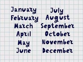 Handwritten names of months vector