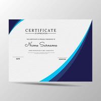 Certificate of appreciation template, blue color. Clean modern certificate with gold badge. Certificate border template with luxury and modern line pattern. Diploma vector template