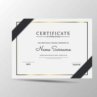 Certificate of appreciation template, blue color. Clean modern certificate with gold badge. Certificate border template with luxury and modern line pattern. Diploma vector template