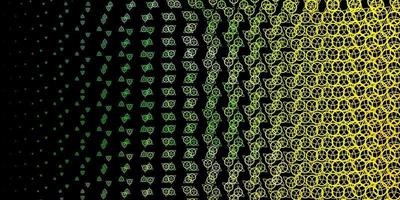 textura de vector verde oscuro, amarillo con símbolos religiosos.