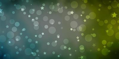 Light Blue, Green vector background with circles, stars.