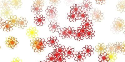 plantilla de doodle de vector rojo claro, amarillo con flores.