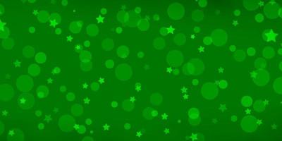 patrón de vector verde claro con círculos, estrellas.
