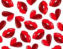 seamless pattern with red lips and heart shape vector