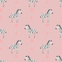 Seamless pattern with cute zebras and hearts, on a pink background. For baby textiles, wrapping paper. vector