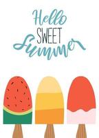 Cute summer poster with colourful ice cream. Vector illustration