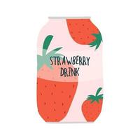 Strawberry drink in a can. Hand drawn vector illustration
