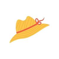 Cute wide brim straw hat isolated on white background. Vector illustration.