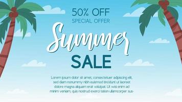 Summer sale banner with sky and palm tree background vector