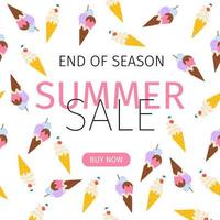 Summer sales banner with cute ice cream pattern. Vector illustration