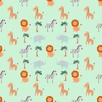 Seamless pattern with cute animals, lion, zebra, elephant, giraffe. Childish Pattern of African animals. vector