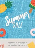 Summer sale poster or flyer with swimming pool and swim ring. Vector illustration for banner, web site, greeting card or brochure.