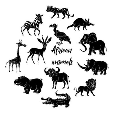 Large set of African animals. Funny characters animals silhouette. 5236942  Vector Art at Vecteezy