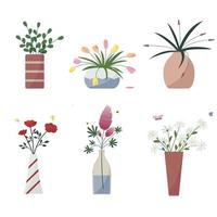 Cute set of flowers in vases vector