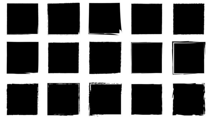 Dirty frames grunge. Ink brush strokes. distress textures of a square
