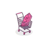 Cartoon shopping cart illustration with black friday theme vector