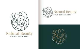 logotipo de mujer floral de arte lineal vector