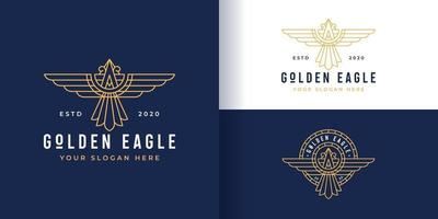 Golden eagle logo template, vintage line art bird logo design vector