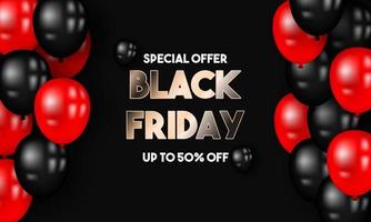 Black friday sale banner background with balloons. vector