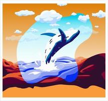 vector image of a jumping whale in the ocean