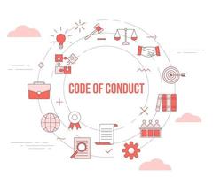 code of conduct concept with icon set template banner with modern orange color style and circle round shape vector