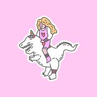 Cool princess ride a unicorn dinosaur illustration. Vector graphics for t-shirt prints and other uses.