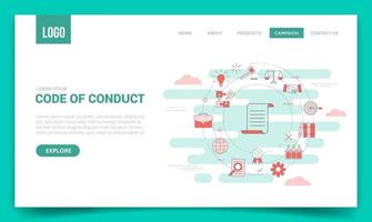 code of conduct concept with circle icon for website template or landing page banner homepage outline style vector