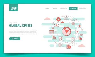 concepto de crisis global con icono de círculo para plantilla de sitio web o estilo de esquema de página de inicio de banner de página de destino vector