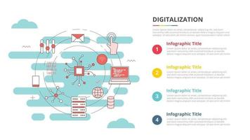 concepto de digitalización para banner de plantilla infográfica con información de lista de cuatro puntos vector