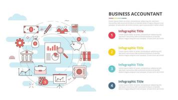 concepto de contador comercial para banner de plantilla infográfica con información de lista de cuatro puntos vector