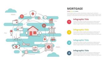 concepto de hipoteca para banner de plantilla de infografía con información de lista de cuatro puntos vector