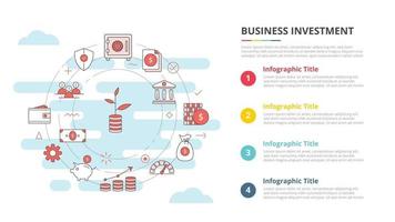 concepto de inversión empresarial para banner de plantilla infográfica con información de lista de cuatro puntos vector