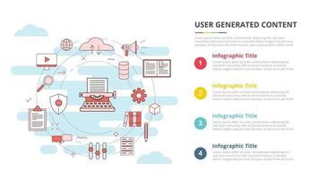 concepto de contenido generado por el usuario de ugc para banner de plantilla infográfica con información de lista de cuatro puntos vector