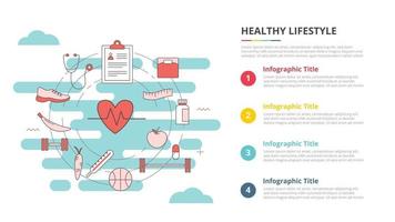 concepto de estilo de vida saludable para banner de plantilla infográfica con información de lista de cuatro puntos vector