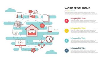 wfh trabaja desde el concepto de hogar para banner de plantilla infográfica con información de lista de cuatro puntos vector