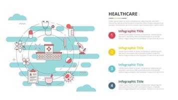concepto de atención médica para banner de plantilla infográfica con información de lista de cuatro puntos vector