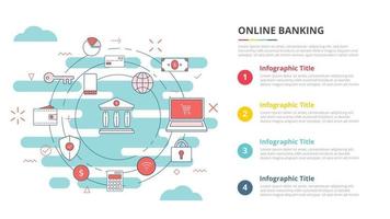 concepto de banca en línea o móvil para banner de plantilla infográfica con información de lista de cuatro puntos vector