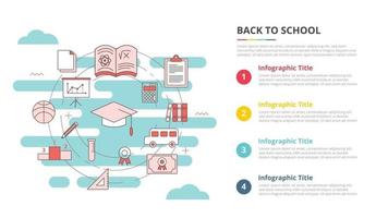 concepto de regreso a la escuela para banner de plantilla infográfica con información de lista de cuatro puntos vector