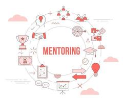 mentoring concept with icon set template banner with modern orange color style and circle round shape vector