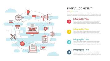 concepto de contenido digital para banner de plantilla de infografía con información de lista de cuatro puntos vector