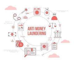 aml anti money laundering concept with icon set template banner with modern orange color style and circle round shape vector