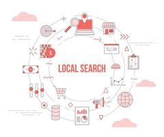 local search concept with icon set template banner with modern orange color style and circle round shape vector